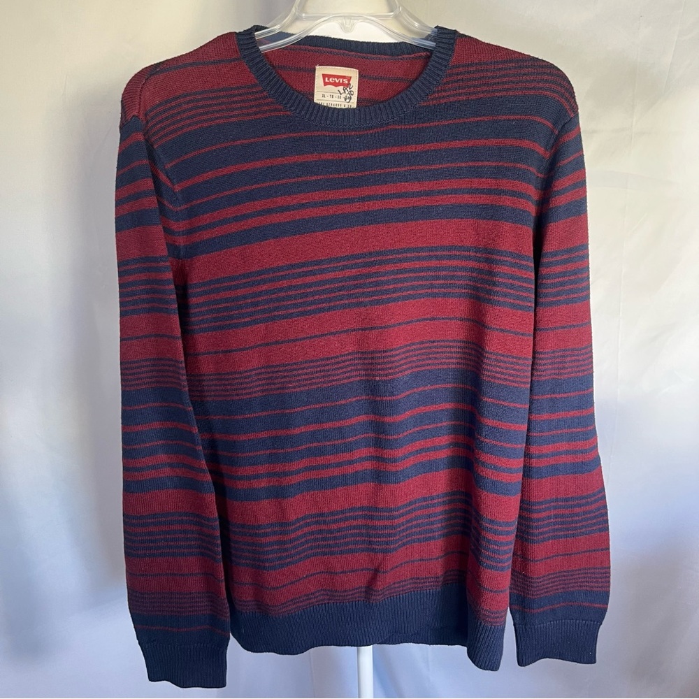 Levi’s Men’s Striped Crewneck Sweater‎ Navy Blue and Burgundy Size XL
